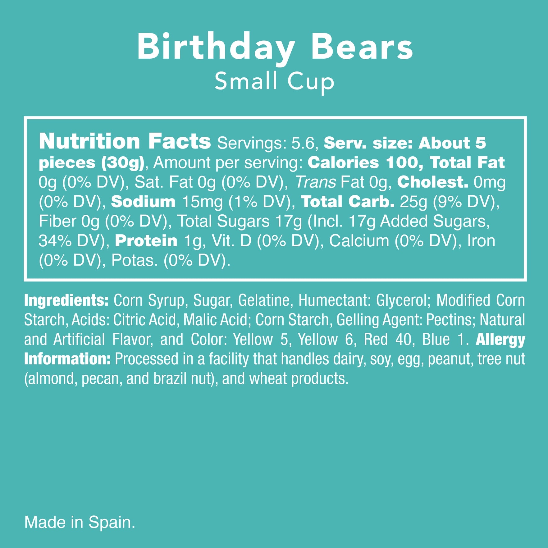 Vibe Alley - Birthday Bear Candy Ingredients