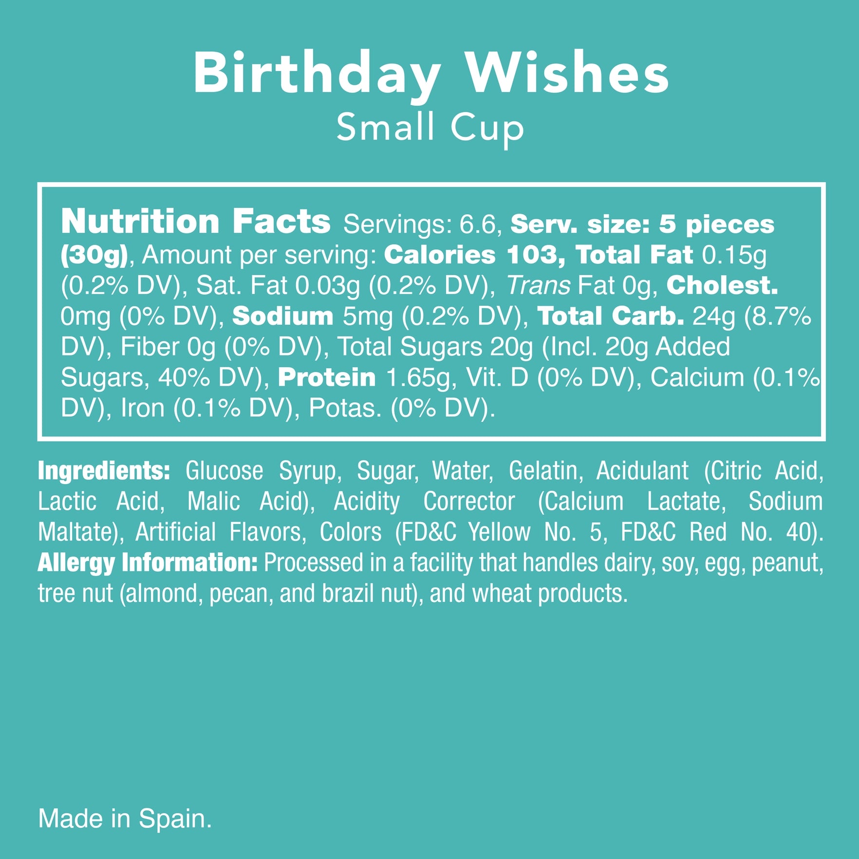 Vibe Alley - Birthday Wishes Candy Ingredients